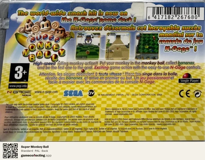 Super Monkey Ball Nokia N-Gage, PAL box back