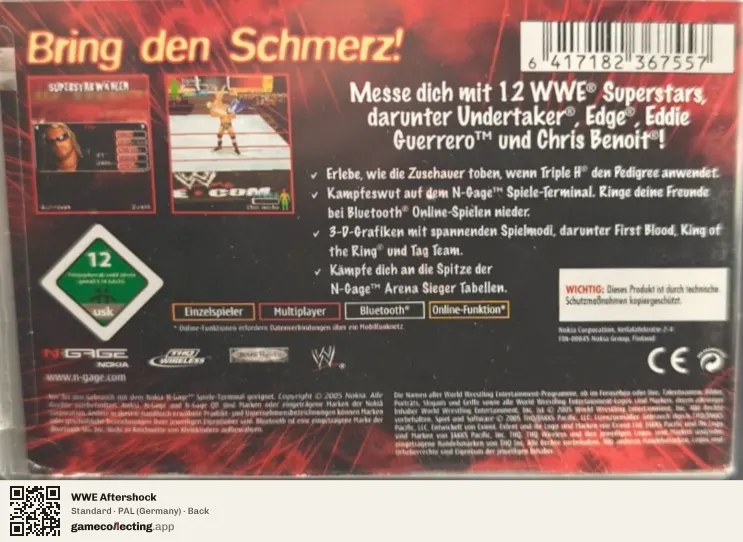 WWE Aftershock Nokia N-Gage, Germany box back