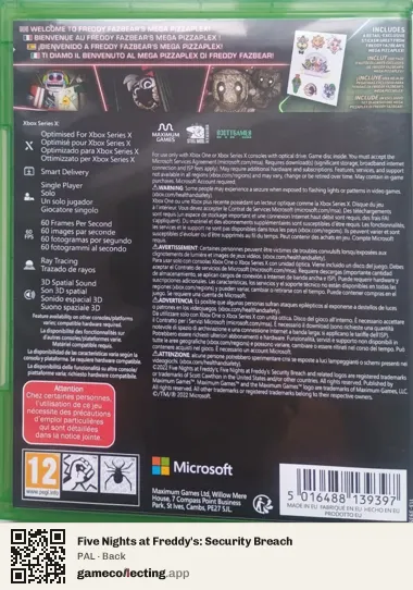 Five Nights at Freddy's: Security Breach Xbox Series X, PAL box back