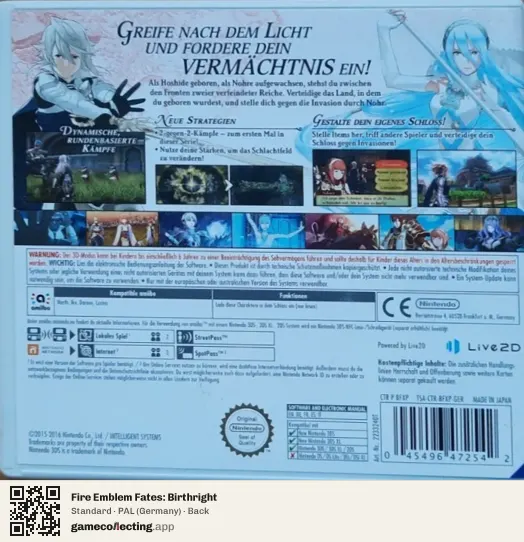 Fire Emblem Fates: Birthright Nintendo 3DS, Germany box back