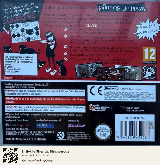 Emily the Strange: Strangerous Nintendo DS, PAL box back