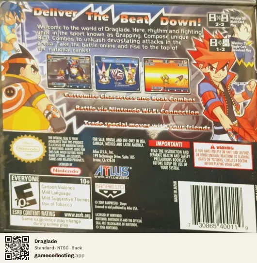 Draglade Nintendo DS, NTSC box back