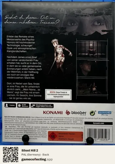 Silent Hill 2 PlayStation 5, Germany box back