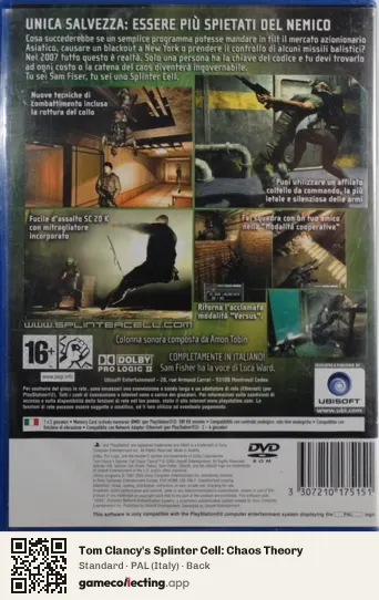 Tom Clancy's Splinter Cell: Chaos Theory PlayStation 2, Italy box back