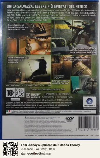 Tom Clancy's Splinter Cell: Chaos Theory PlayStation 2, Italy box back
