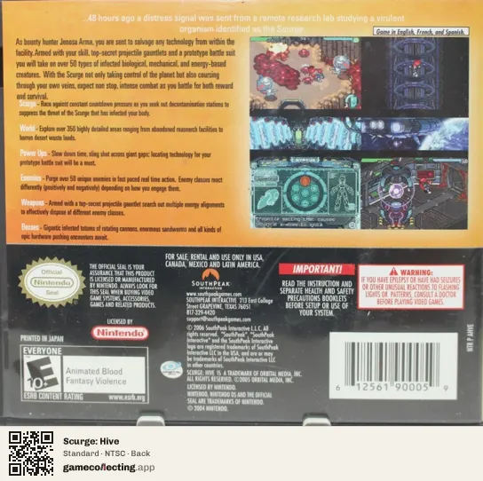 Scurge: Hive Nintendo DS, NTSC box back