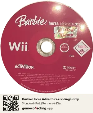 Barbie Horse Adventures: Riding Camp Nintendo Wii, PAL disc