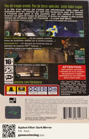 Syphon Filter: Dark Mirror PlayStation Portable, PAL box back