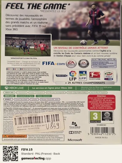 FIFA 15 Xbox 360, France box back