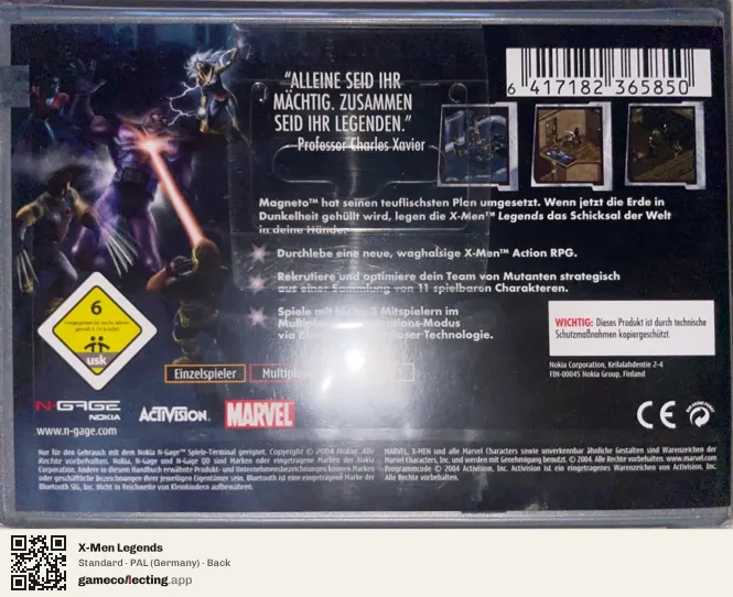 X-Men Legends Nokia N-Gage, Germany box back