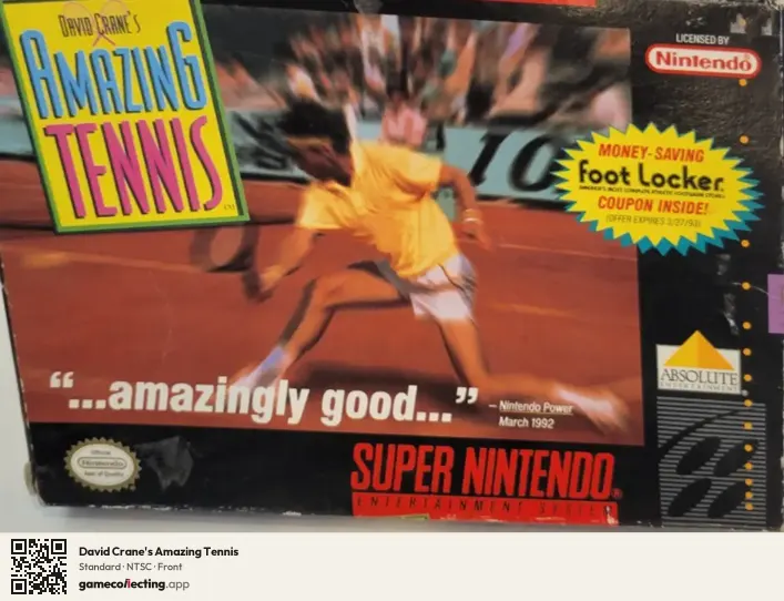 David Crane's Amazing Tennis Super Nintendo Entertainment System, NTSC box front