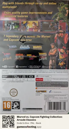 Marvel vs. Capcom Fighting Collection: Arcade Classics Nintendo Switch, PAL box back
