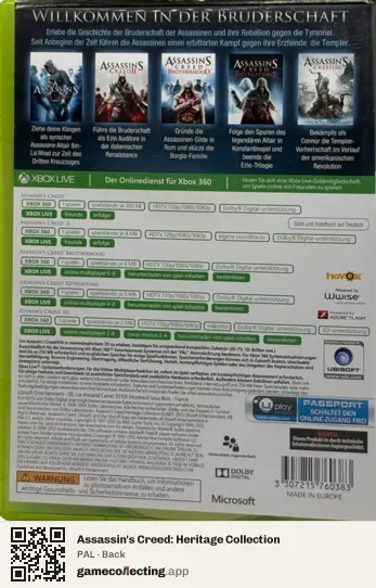 Assassin's Creed: Heritage Collection Xbox 360, PAL box back
