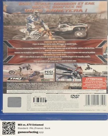 MX vs. ATV Untamed PlayStation 2, France box back