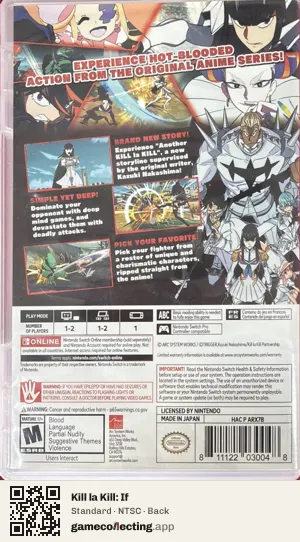 Kill la Kill: If Nintendo Switch, NTSC box back