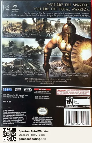 Spartan: Total Warrior Nintendo GameCube, NTSC box back