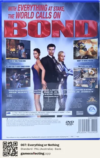 007: Everything or Nothing PlayStation 2, Australia box back