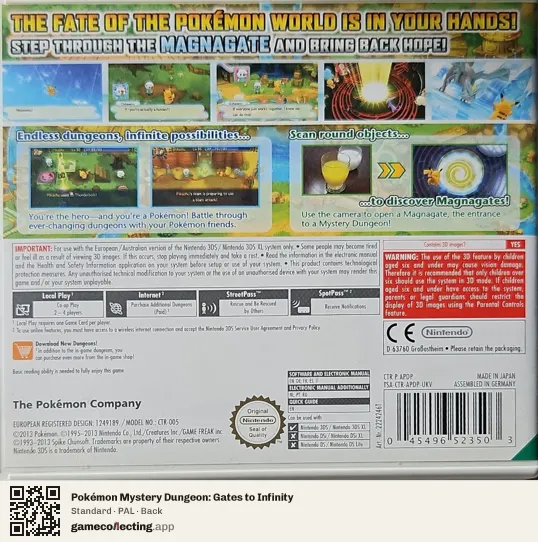 Pokémon Mystery Dungeon: Gates to Infinity Nintendo 3DS, PAL box back