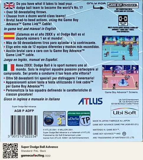 Super Dodge Ball Advance Game Boy Advance, PAL box back