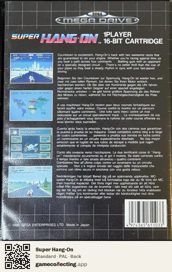 Super Hang-On Sega Mega Drive / Genesis, PAL box back