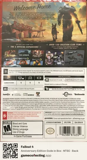 Fallout 4 Nintendo Switch 2, NTSC box back