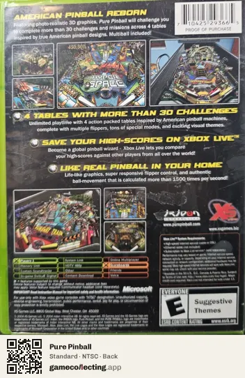 Pure Pinball Xbox, NTSC box back