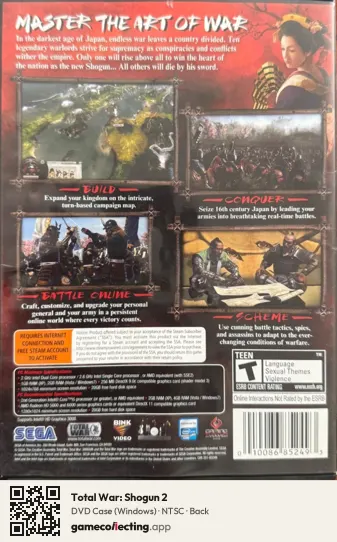 Total War: Shogun 2 Computer, NTSC box back