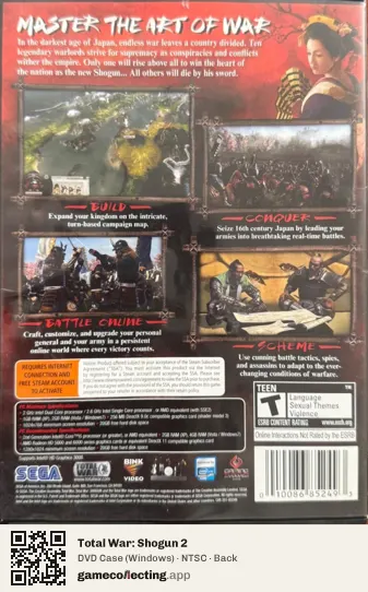 Total War: Shogun 2 Computer, NTSC box back