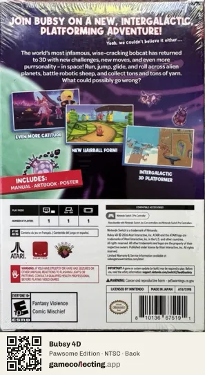Bubsy 4D Nintendo Switch 2, NTSC box back