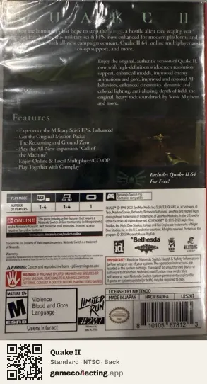 Quake II Nintendo Switch, NTSC box back
