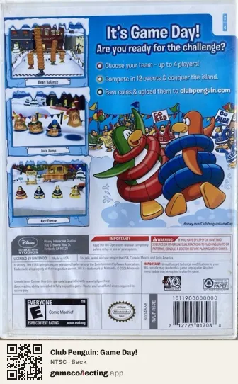 Club Penguin: Game Day! Nintendo Wii, NTSC box back