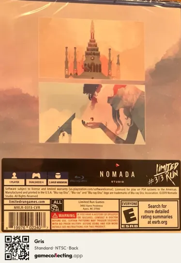 Gris PlayStation 4, NTSC box back