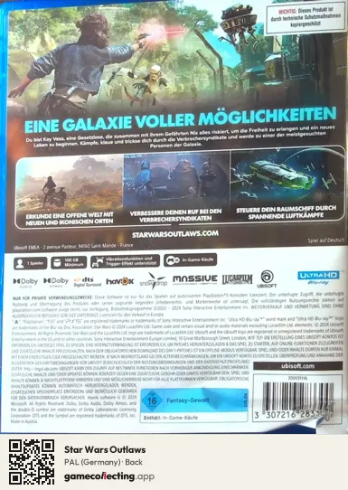 Star Wars Outlaws PlayStation 5, Germany box back