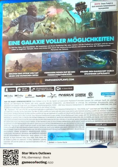 Star Wars Outlaws PlayStation 5, Germany box back