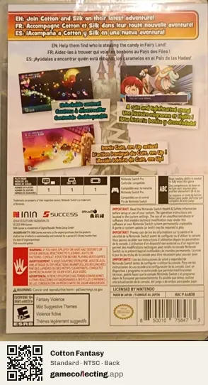 Cotton Fantasy Nintendo Switch, NTSC box back
