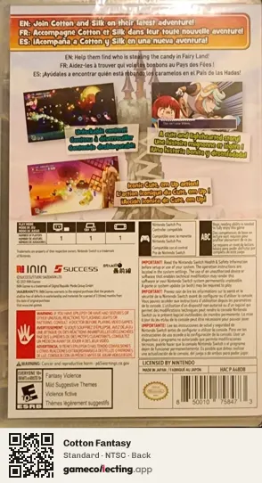 Cotton Fantasy Nintendo Switch, NTSC box back