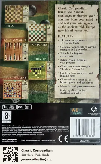 Classic Compendium Gizmondo, PAL box back