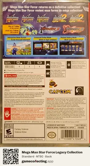 Mega Man Star Force Legacy Collection Nintendo Switch, NTSC box back