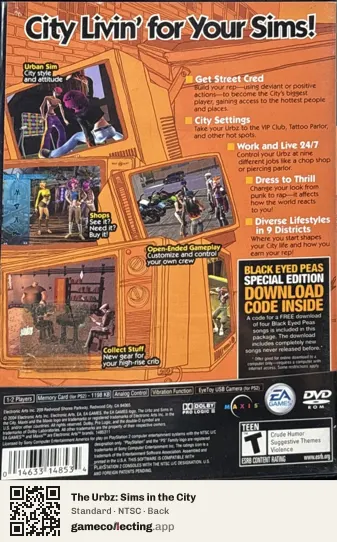 The Urbz: Sims in the City PlayStation 2, NTSC box back