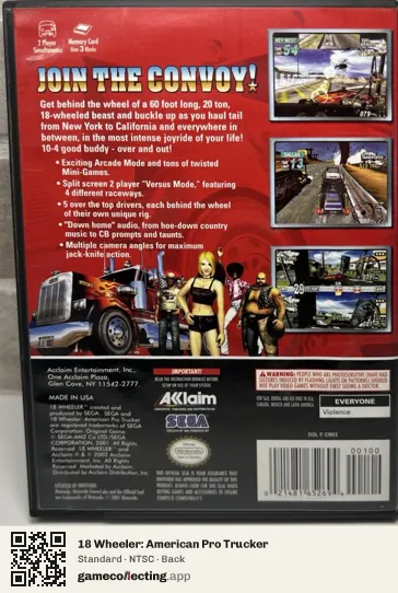 18 Wheeler: American Pro Trucker Nintendo GameCube, NTSC box back
