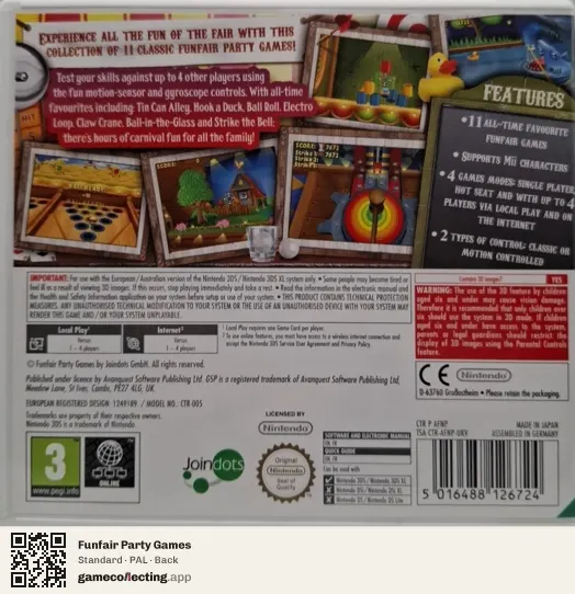 Funfair Party Games Nintendo 3DS, PAL box back
