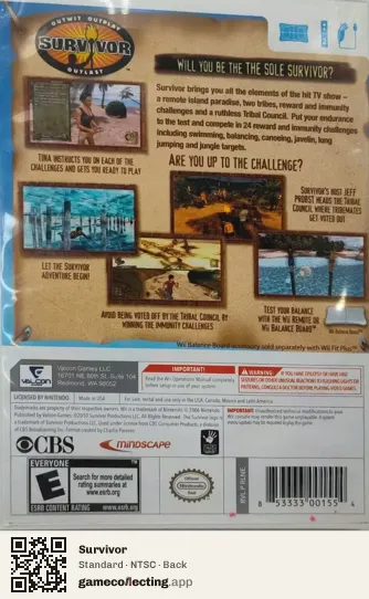 Survivor Nintendo Wii, NTSC box back