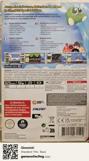 Gimmick! Nintendo Switch, PAL box back