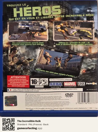 The Incredible Hulk PlayStation 2, France box back