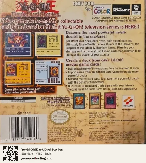 Yu-Gi-Oh! Dark Duel Stories Game Boy Color, NTSC box back