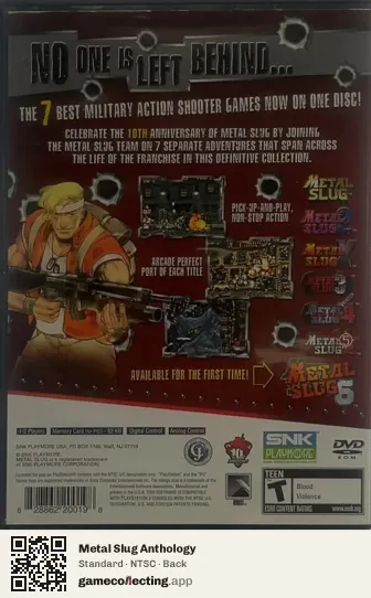 Metal Slug Anthology PlayStation 2, NTSC box back