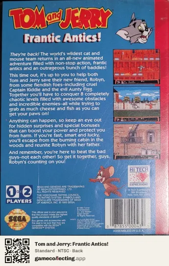 Tom and Jerry: Frantic Antics! Sega Mega Drive / Genesis, NTSC box back
