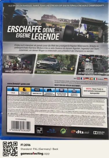 F1 2016 PlayStation 4, Germany box back