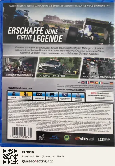 F1 2016 PlayStation 4, Germany box back