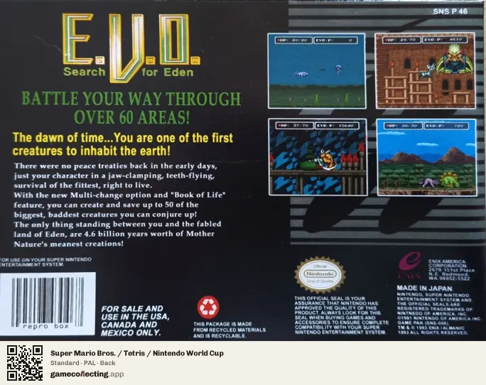 Super Mario Bros. / Tetris / Nintendo World Cup Nintendo Entertainment System, PAL box back